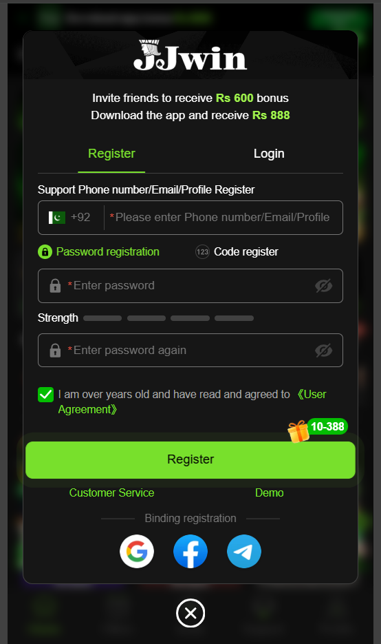 JJWin Game Registeration