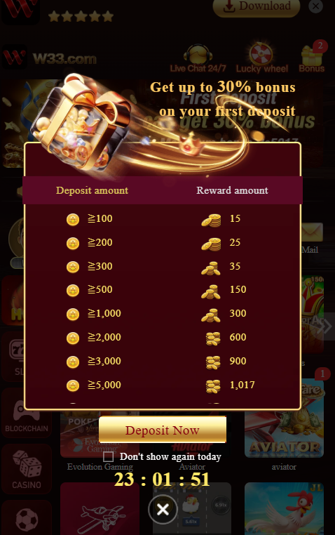 W33 Game Deposit Bonus