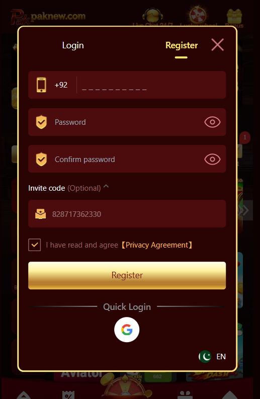 Paknew game Registration